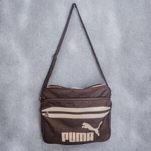 Y2K Puma Brown White Retro Logo Shoulder Messenger Bag